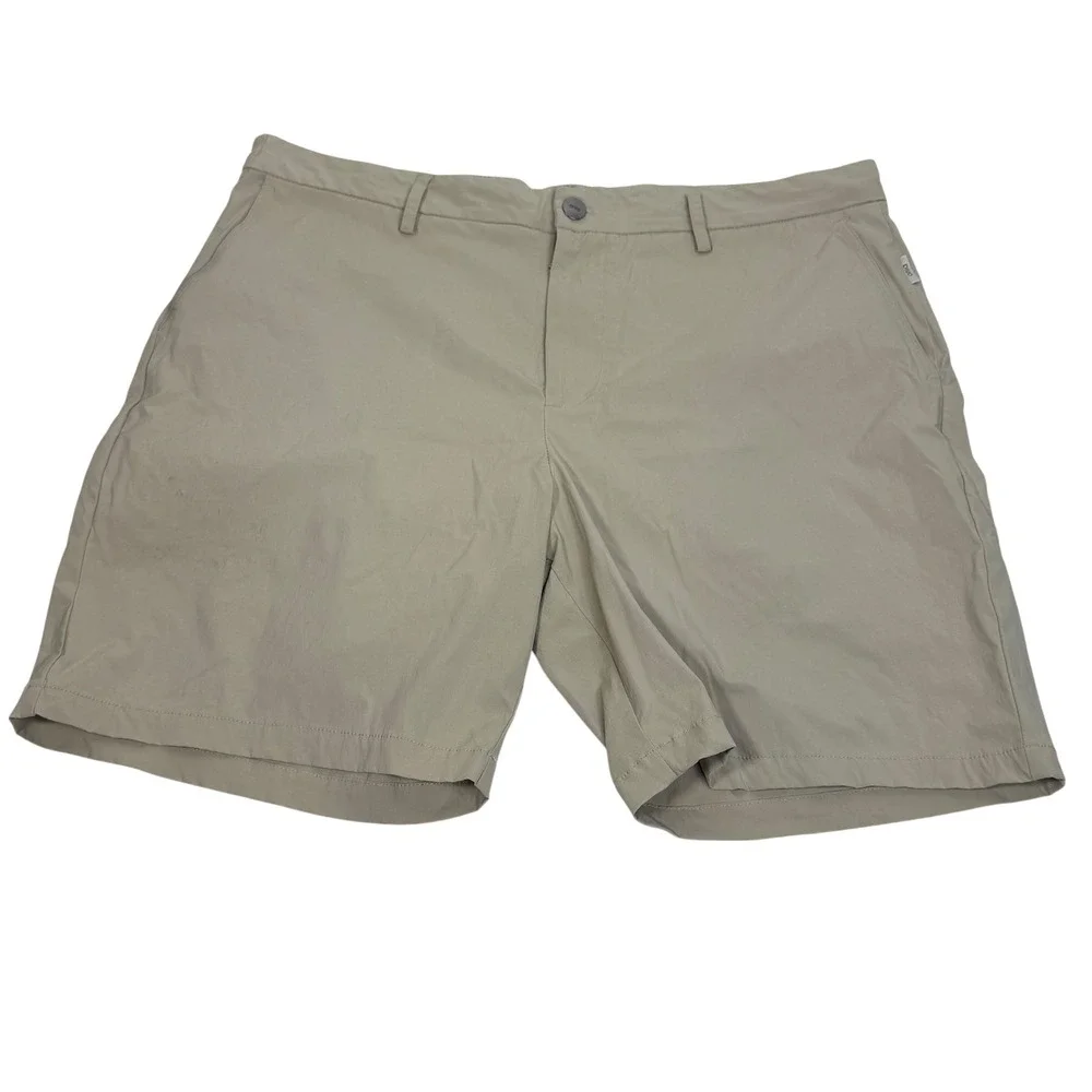 Onia Mens‎ Khaki Tan Hybrid Shorts Flat Front Casual 7 Inch Inseam Size 36